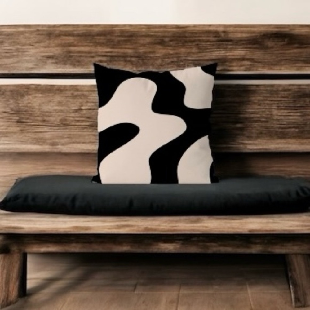 Modern Black and Off-White Throw Pillow Cover, 18”x18”